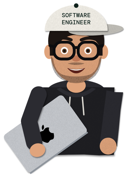 Hamdi as a cut-paper character in the paper Software Engineer cap